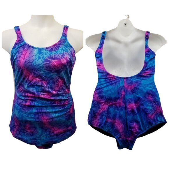 Maxine Hollywood Vintage 18 Bathing Suit One Pc Swim Tropical Floral Tankini - Picture 1 of 10